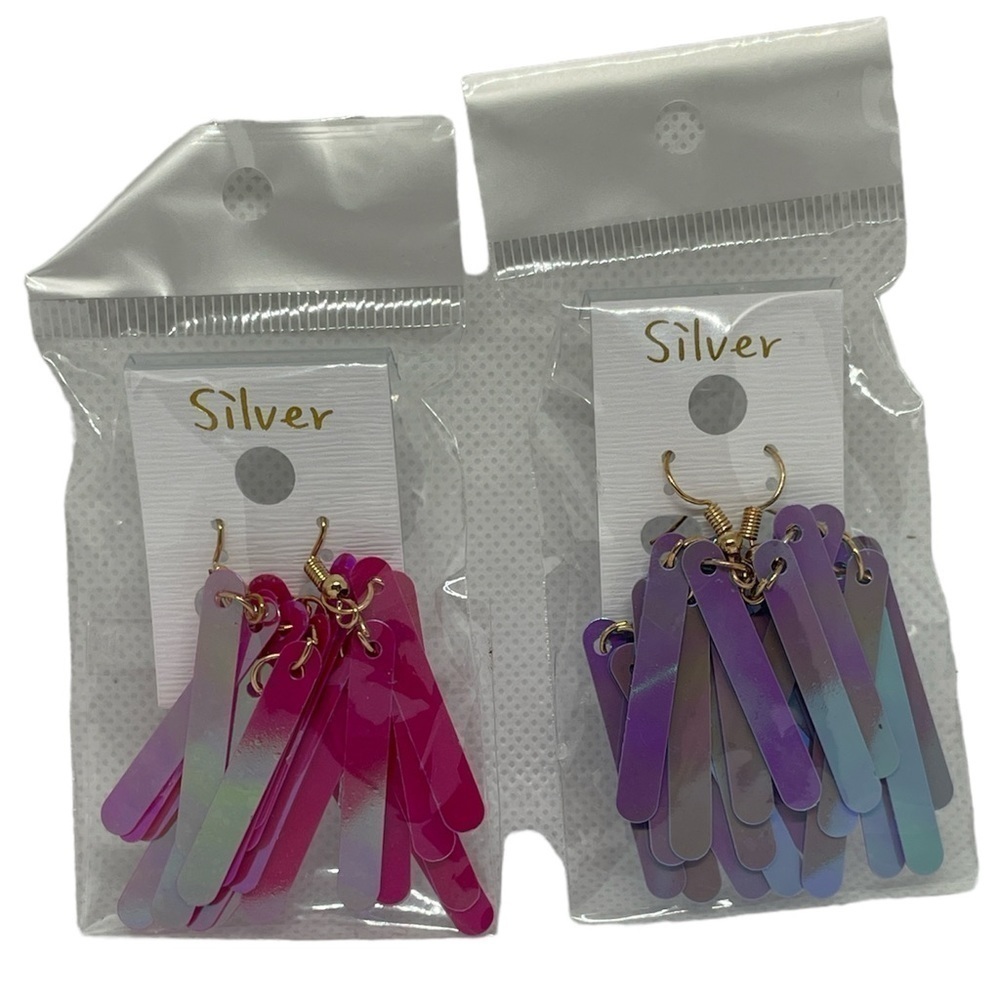 Silver Iridescent Dangle Earrings-Set Of 2 Nwt